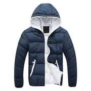LYXSSBYX Winter Jackets for Men Clearance Men's Fashion Casual Autumn and Winter Color Contrast Thick Hooded Cotton Jacket